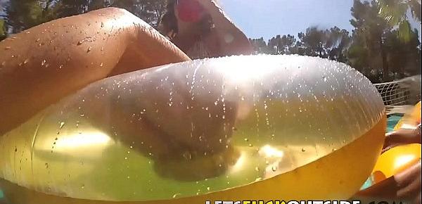  Lets Fuck Outside - Hot BGG Threesome by the Pool at Party